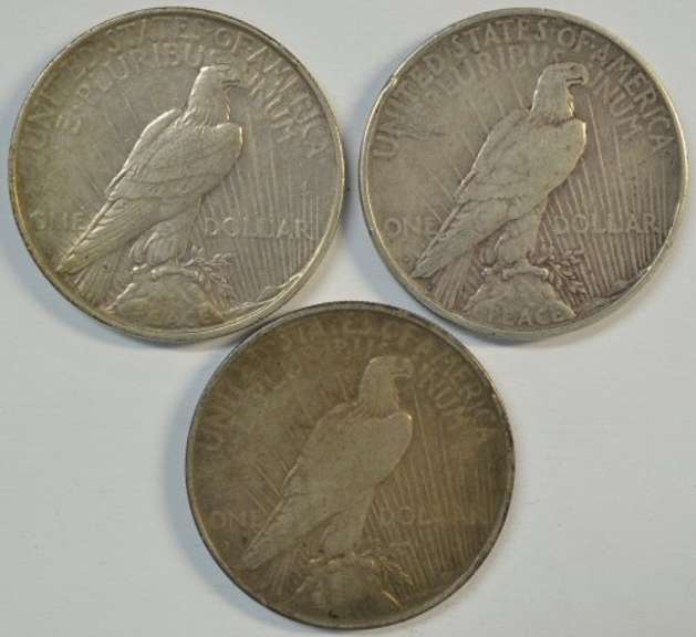 3 Better date Peace Silver Dollars: 1923-D, 1926-D, & 1935-S