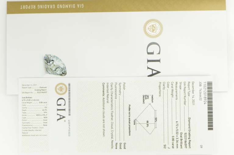 GIA 0.80 Ct Oval Cut J Color SI2 Clarity Diamond