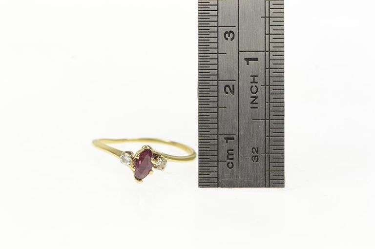 14K Yellow Gold Marquise Natural Ruby Diamond Accent Vintage Ring