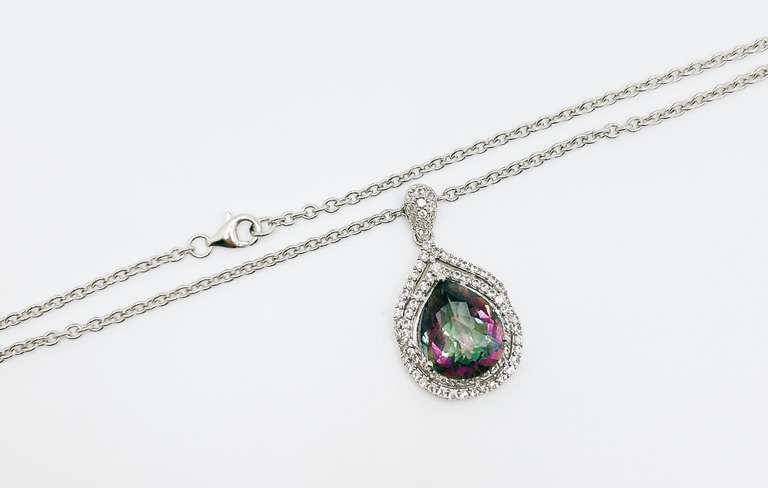 Fabulous Large 10.00 Carats Pear Shaped Mystic Topaz and White Topaz in Sterling Sliver Pendant Necklace