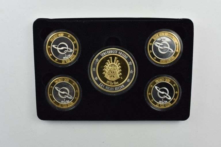 Spacequest Casino Vegas Hilton Ltd. Collector Ed. 5 Silver Round Set