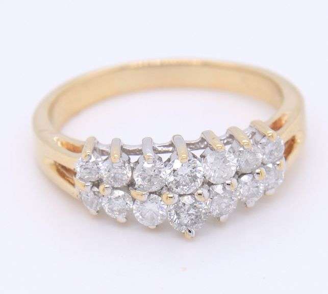 Fantastic Yellow Gold Pyramid 2 Row Diamond Band
