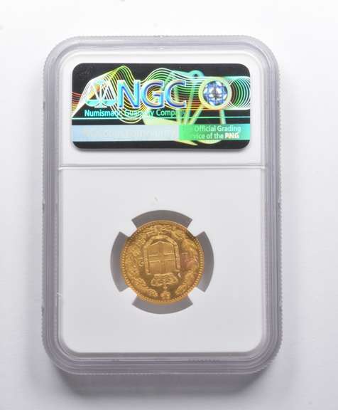 UNC Details 1880 R Italy Gold 20 Lire REV Spot Removed NGC