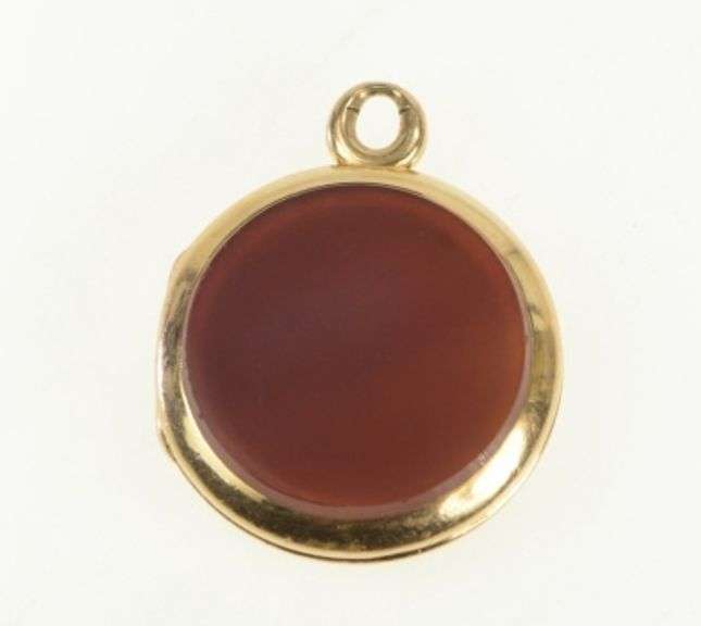 14K Yellow Gold Black Onyx Carnelian Victorian Locket Charm/Pendant