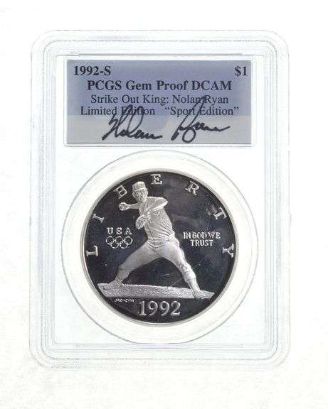 PF 1992-S Olympic Baseball Commemorative Silver Dollar Sign Ryan PCGS
