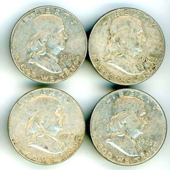 4 Different Silver Franklin Half Dollars 1961-D-1963-D