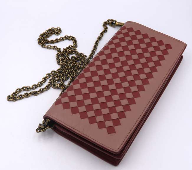 Bottega Veneta Intercciato Woven Chain Wallet