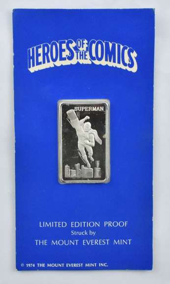 Heroes Of Comics Superman 1974 Mt Everest Mint 1 Troy Oz Silver PF Bar