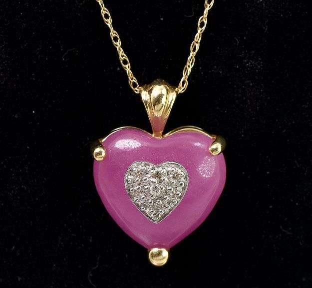 Pink Gem Heart Pendant Necklace In 14K Yellow Gold