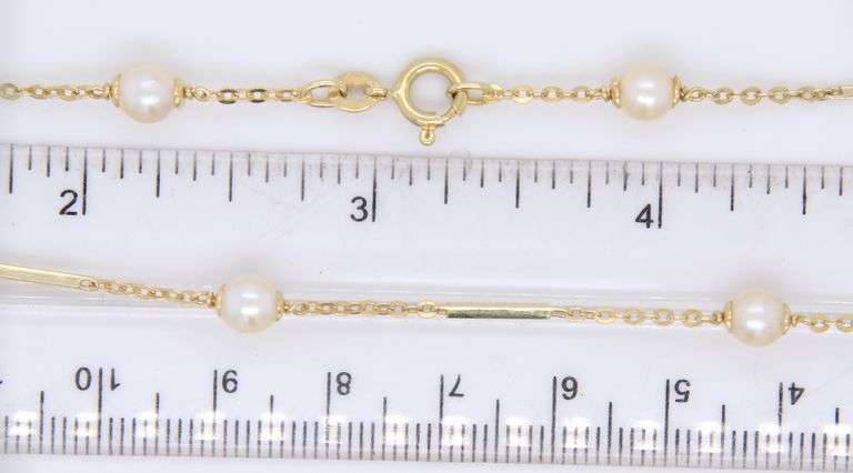 Vintage Pearl Station Yellow Gold Necklace