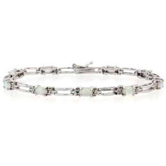 Sterling Silver Created White Opal Bracelet