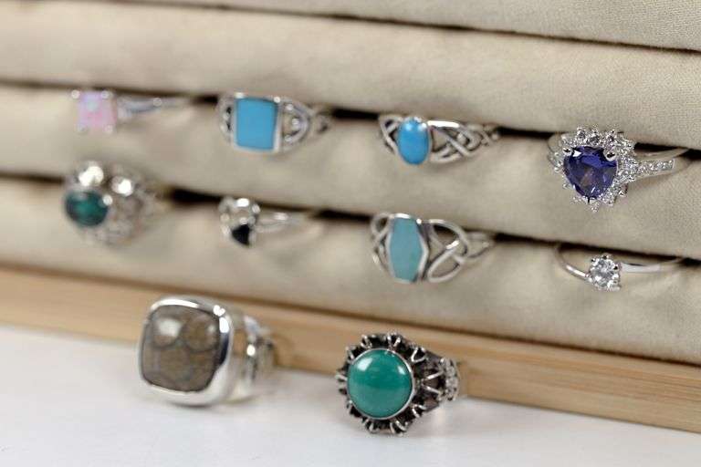 Sterling Silver Curated Ring Assortment Various Sizes & Styles (10 Ring Lot)