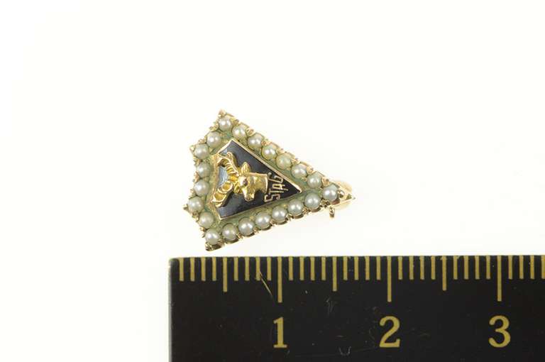 10K Yellow Gold Victorian Seed Pearl Stag Enamel Lapel Pin/Brooch