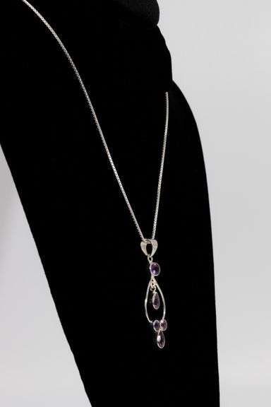 .925 Sterling Silver Pendant w/ Amethyst Gemstones