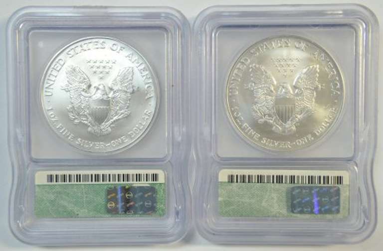 Flawless Better Dates 2003 & 2004 $1 Silver Eagles. ICG MS70