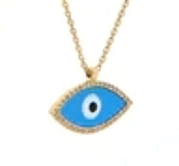 Attractive Yellow Gold Turqoise and Diamond Frame Evil Eye Necklace