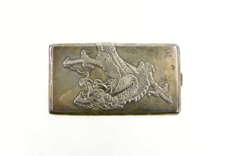 Sterling Silver Chinese Dragon Vintage Cigarette Case Fine Silver