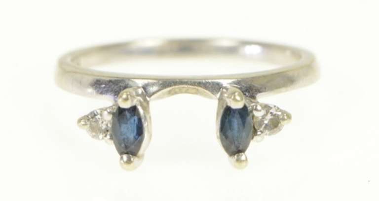 14K White Gold Sapphire Diamond Wrap Wedding Band Ring