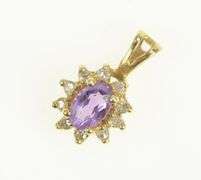 14K Yellow Gold Amethyst Diamond Halo Vintage Statement Charm/Pendant