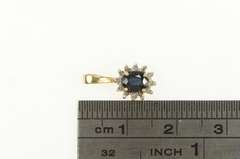10K Yellow Gold Oval Natural Sapphire Diamond Halo Classic Pendant