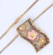 Incredible 21kt Set of Flower Enamel Necklace and Ring and Earrings