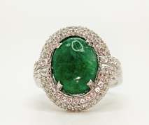 Darling 6.0+ Carat Cabochon-Cut Natural Emerald and White Sapphire Sterling Sliver ring