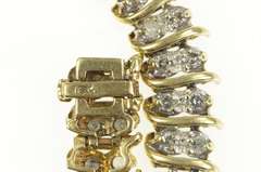 10K Yellow Gold 2.00 Ctw Diamond Wavy Link Cluster Tennis Bracelet