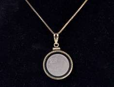 Stunning Platinum 1/10 Isle Of Man Coin Pendant Necklace In 14K Yellow Gold P