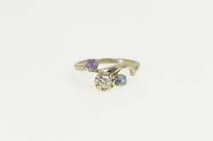 14K White Gold 1950's Diamond Ruby Blue Topaz Bypass Ring