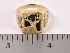Sturdy Black Onyx Deer Ring In 14K Yellow Gold