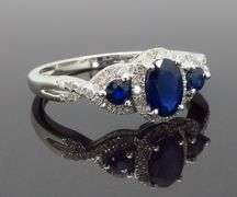 Three Stone Blue Sapphire & Diamond Ring
