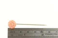 14K Yellow Gold Carved Pink Coral Rose Flower Vintage Pin/Brooch