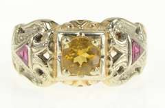 10K Yellow Gold Art Deco Masonic Citrine & Ruby Eagle Ring