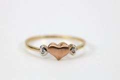 10k Yellow Gold Brushed Rose Heart White CZ Accent Ring Size 6.5