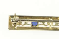 14K White Gold Art Deco Diamond Syn. Sapphire Filigree Bar Pin/Brooch