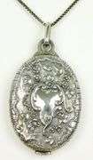Antique French Sterling Sliding Mirror Pendant & Chain