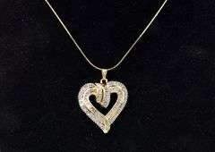Beautiful White Crystal Heart Pendant Necklace In Gold Plated Sterling Silver