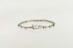 14K White Gold Tanzanite Diamond Accent Bar Link Tennis Bracelet