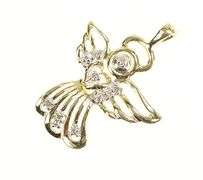 10K Yellow Gold Diamond Inset Guardian Angel Protection Pendant