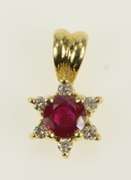 14K Yellow Gold 0.55 Ctw Natural Ruby Diamond Halo Flower Pendant