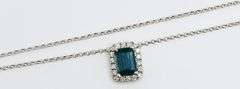 Pleasing 18kt White Gold Necklace with Saphire and Diamond Rectangular Pendant