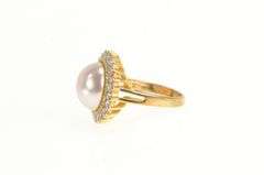 Sterling Silver Retro Pearl CZ Halo Cocktail Statement Ring
