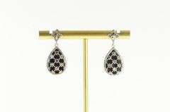 14K White Gold Pear Tear Drop Black Onyx Dangle Statement Earrings