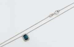Pleasing 18kt White Gold Necklace with Saphire and Diamond Rectangular Pendant