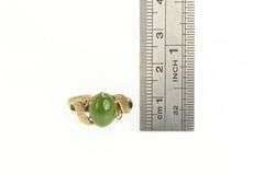 14K Yellow Gold Oval Nephrite Retro Leaf Design Vintage Ring
