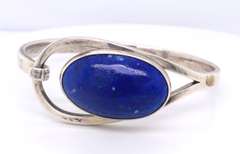 Vintage 925 Sterling Silver Signed Lapis Bangle Bracelet