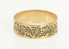 10K Yellow Gold 6.4mm Victorian Scroll Pattern Wedding Band Ring