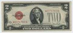 Very Scarce Series of 1928-G $2 STAR Red Seal Note. Nice