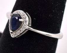 Blue Sapphire And CZ Ring In Sterling Silver