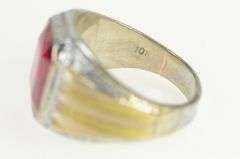 10K White Gold 1930's Two Tone Syn. Ruby Ornate Men's Ring